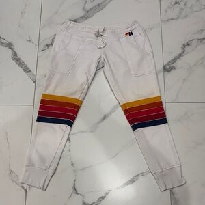 Aviator Nation White Joggers with Stripes